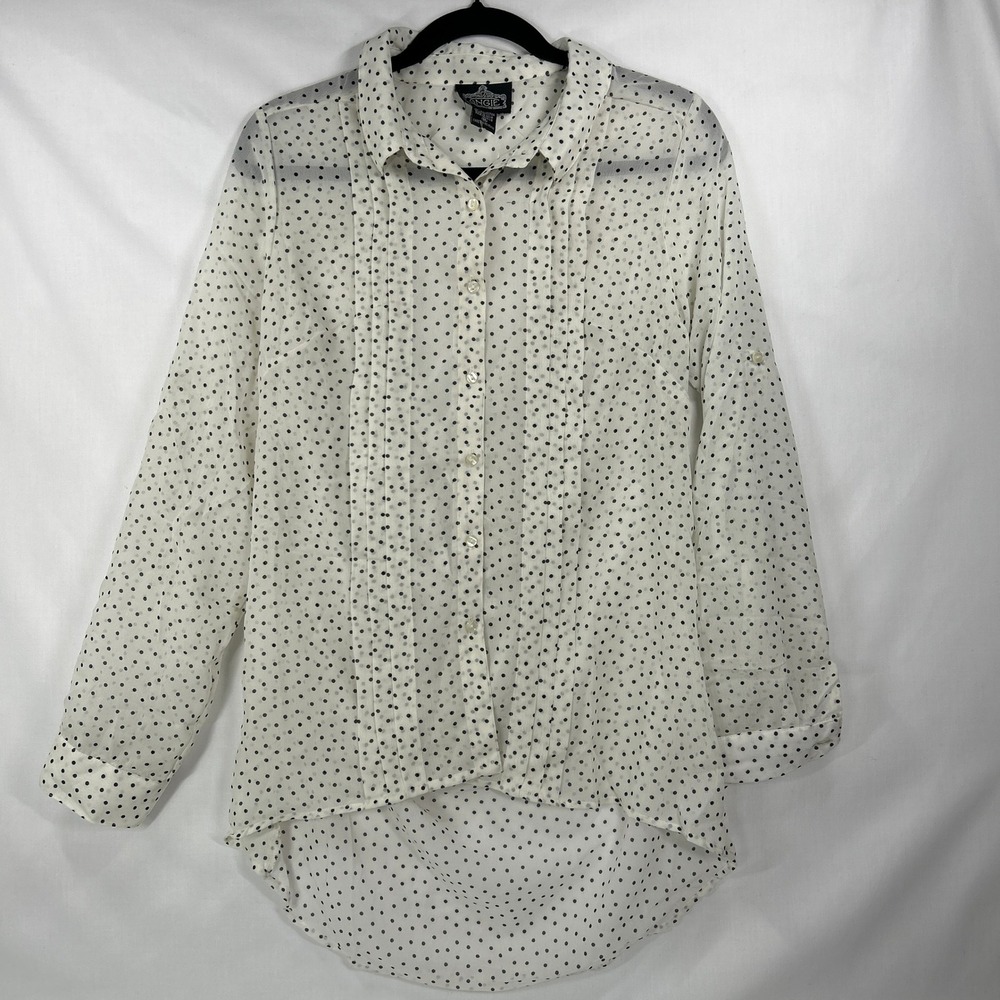 Vintage Angie Polka Dot Open Back Blouse – Y2K Sheer Pinup Top (M)